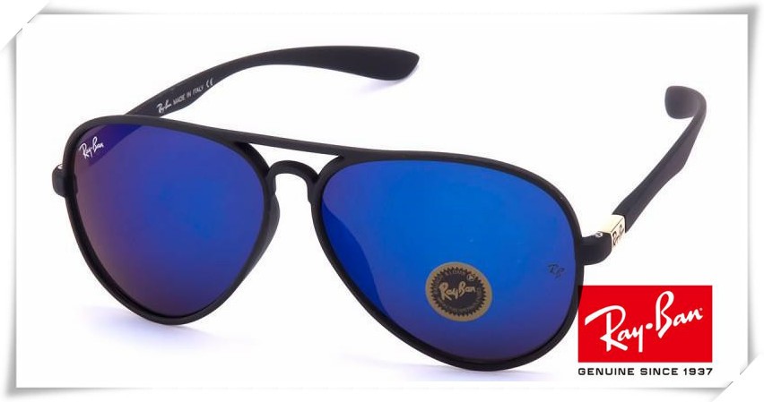 black ray bans with blue lenses